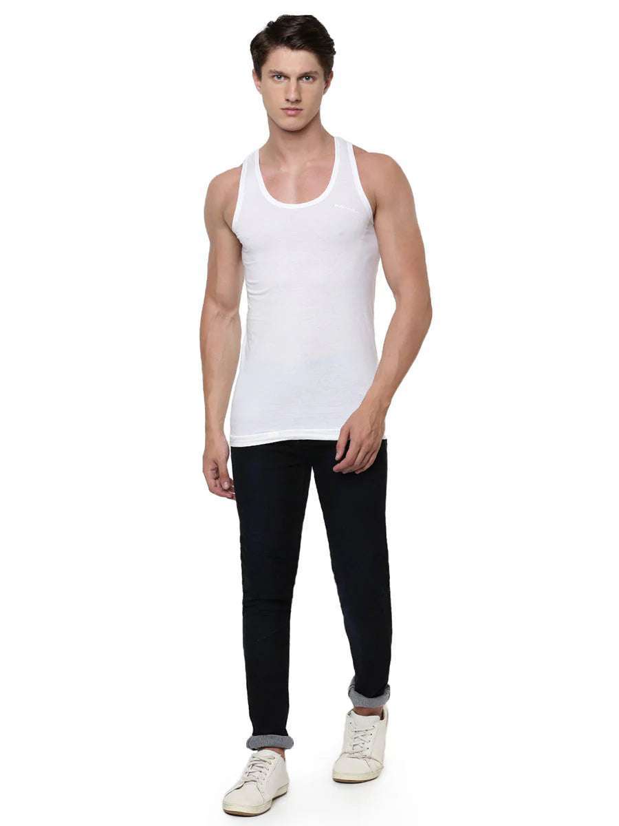 Ramraj Men's 100 % Combed Cotton White Vest RN Romex 2 Piece Value Pack