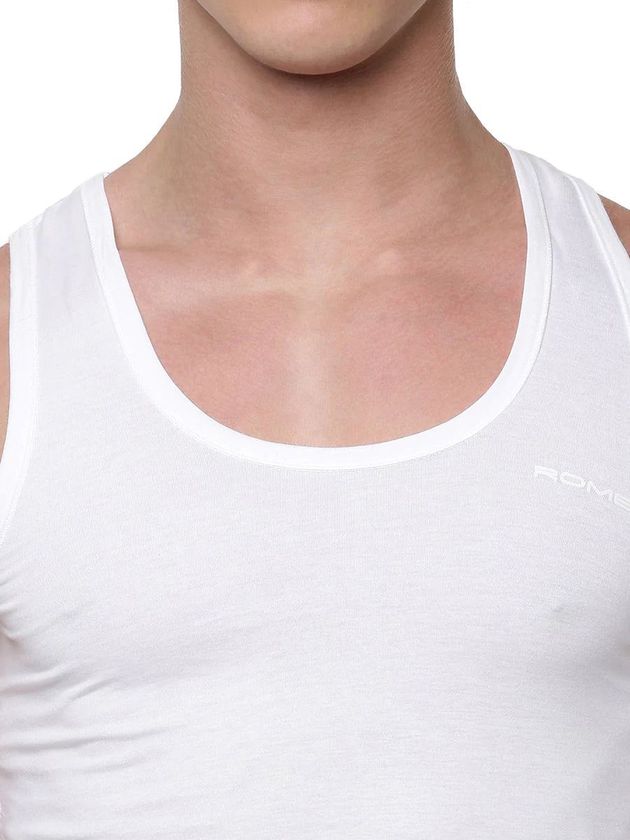 Ramraj Men's 100 % Combed Cotton White Vest RN Romex 2 Piece Value Pack