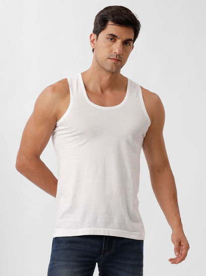 Men 100% Combed Cotton White Vest RN Sukra (Pack of 2)