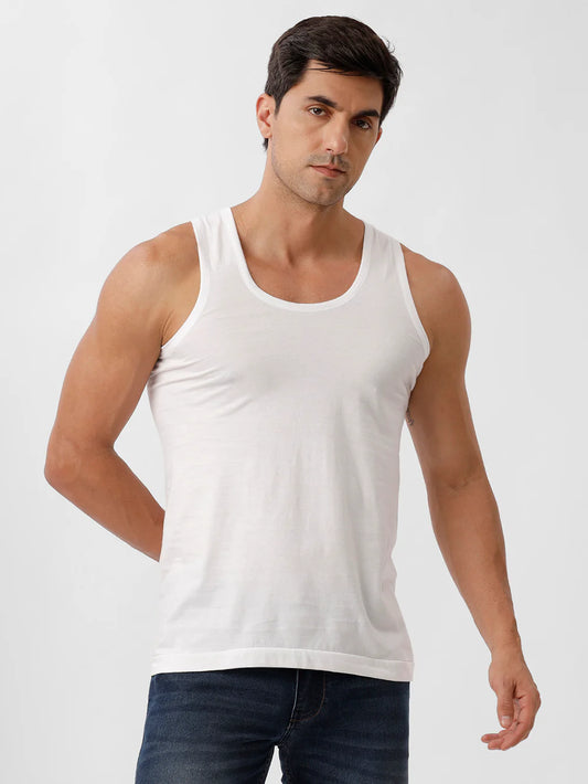 Men 100% Combed Cotton White Vest RN Sukra (Pack of 2)