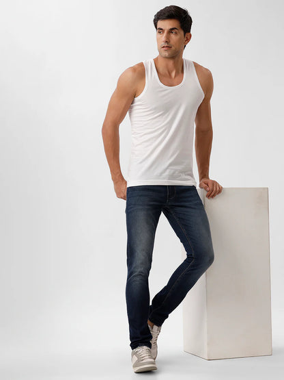 Men 100% Combed Cotton White Vest RN Sukra (Pack of 2)