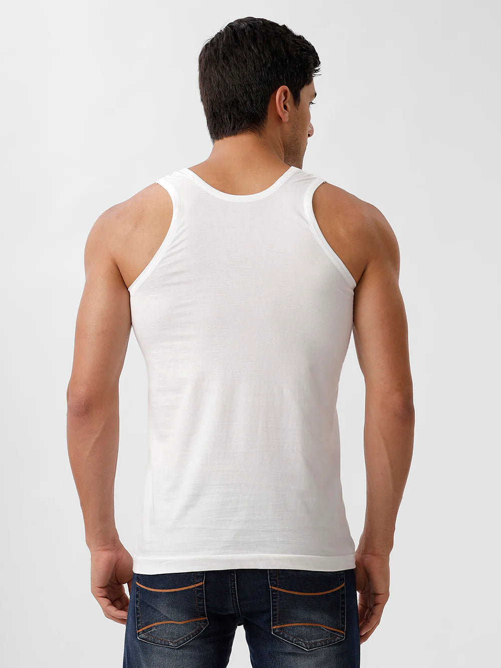 Men 100% Combed Cotton White Vest RN Sukra (Pack of 2)